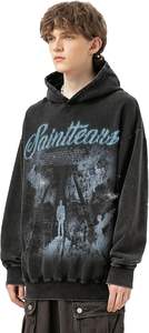 เสื้อมีฮู้ดฟอกสีลายนักบุญฮิปฮอปของผู้ชายแนววินเทจที่สวยงามมีฟอง3D พิมพ์ลายภาพเหมือนทำจากผ้าฝ้ายระดับพรีเมียม100% ชิ้น - Product Image 4