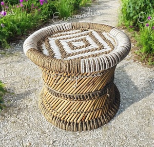 <b>Antique</b> Natural Bamboo Mudda Ottoman Elegant Small Foot Rest <b>Stool</b> Bone Inlay Console Traditional Design Eco-Friendly Bedroom - Product Image 6