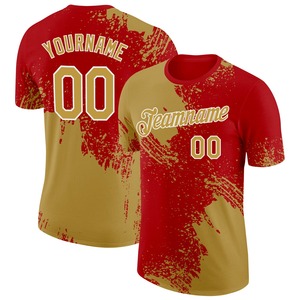 Venta al por mayor de camisas directas Engro industria de la ropa deportiva Custom Old Gold Red-White 3D Design Abstract Brush Stroke Performance T-Shirt - Product Image 1
