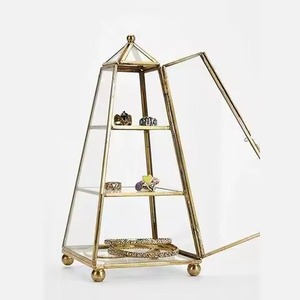 Antique Brass Metal <b>Frame</b> Modern Rectangle Glass Display Storage Box for Vintage Jewelry Bangles <b>Crystals</b> - Product Image 5