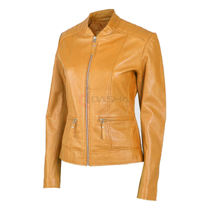 Raw Genuine PU Leather Motorcycle Winter Jacket Women Stylish Zipper Pockets Linen Lining Cotton