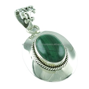 Impressionnant pendentif en argent Sterling 925 pierre de Malachite Style religieux numéro religieux motif indien breloque pendentifs bijoux - Product Image 1