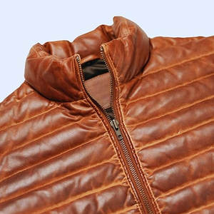 Mens Lambskin Leather Puffer Jacket <b>Lightweight</b> Quilted Winter <b>Coat</b> Zip-Up Insulated Warm Outerwear <b>for</b> Casual & Outdoor Wear - Product Image 6