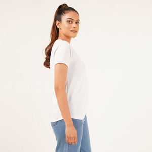 Camiseta con cuello de pico para mujer, precio al por mayor, tela de algodón de alta calidad, camisetas de moda para mujer, Camiseta básica de algodón informal para Yoga - Product Image 6