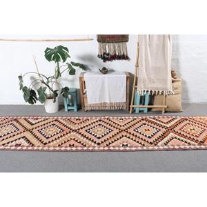 พรมคิลิมตุรกีขนาด 2.8x11.5 ฟุต ลายสัตว์สีน้ำตาล พรมวินเทจทำจากขนสัตว์ - Product Image 3