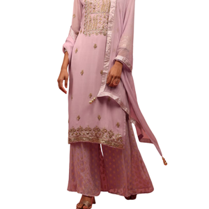 Lavande violet Palazzo costume ensemble brodé à la main en Georgette avec broderie en gros femmes OEM vêtements usine tenue - Product Image 6