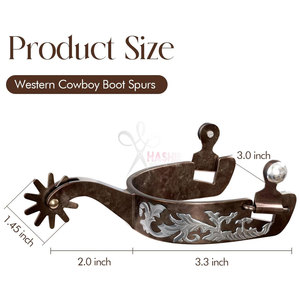 Éperons de cheval de style western en acier inoxydable, 1 paire, roues décoratives sculptées à la main, éperons de bottes réutilisables pour adultes, équitation - Product Image 5