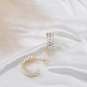 Baguette Stud Design CZ Pendientes de aro hechos a mano Venta al por mayor 925 Joyería turca de plata esterlina - Product Image 2