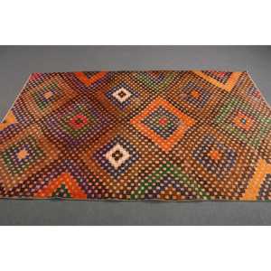 Turkish Area Rug 4.6x7.4 ft, <b>Brown</b> Orange Floral Rug <b>Wool</b> - Product Image 2