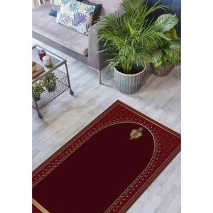 Red Prayer Rug: Elegant <b>Gold</b> Islamic Decor, Worship Rug, Printed Rug,With Pile Soft Rug - Product Image 4