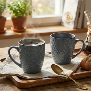 Ensemble de tasses à café en céramique grès bleu ardoise fumé moderne à motifs, 2 pièces, compatibles lave-vaisselle et micro-ondes, capacité 400 ml, idéal pour les cadeaux d'affaires - Product Image 3