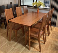 Table de café moderne personnalisable, table à manger en bois massif avec pieds en métal, ensemble de tables et chaises pour 6 personnes