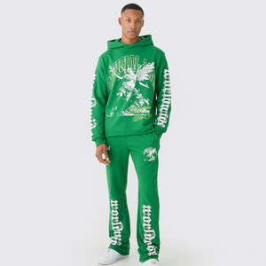 <b>Mens</b> Winter Tracksuit Solid Hoodie Sweatpants & Jogger Set with Chest Graphic Print Plus Size Cargo Pants - Product Image 1