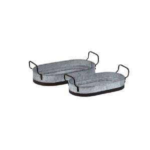 Plateau de service galvanisé Iton de forme ronde avec poignée en corde pour la maison et les hôtels Plateaux de service pour aliments et boissons de ferme - Product Image 3