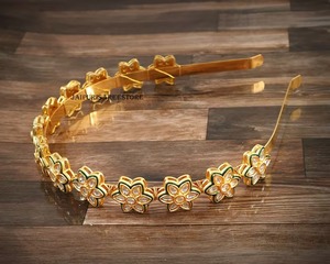 Diadema Floral para el cabello, joyería Kundan, diadema de trabajo para mujer, adorno para el cabello Maang Tikka Mathapatti para niñas - Product Image 6