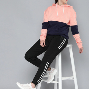 Sudadera con capucha con cordón de manga larga de otoño para mujer con bolsillos de logotipo personalizado Diseño de bloque de color 100% algodón - Product Image 4