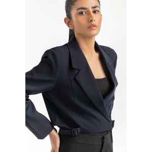 Blazer de smoking court bleu marine 224-210-024, croisé avec boutons et broderies, longueur courte, motifs unis et imprimés - Product Image 3