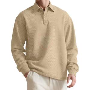 Beige Long Sleeve <b>Polo</b> Sweater <b>Men</b> Vintage Knitted Texture Khaki Casual Slim Fit Winter Warm Fashion <b>Tops</b> Luxury - Product Image 3