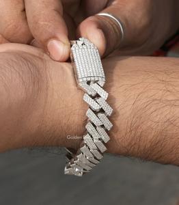 สร้อยข้อมือเพชรมอยส์ซาไนต์สำหรับผู้ชายเครื่องประดับฮิปฮอปโมอิสซาไนท์ทรงกลมสีทองสำหรับเป็นของขวัญ - Product Image 1