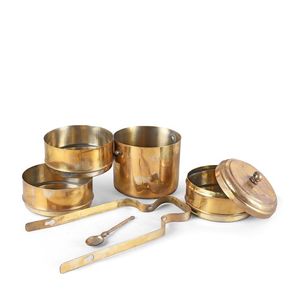 Elegant handcrafted brass tiffin <b>box</b> featuring <b>strong</b> handle and sturdy build perfect for everyday use at work or school - Product Image 5
