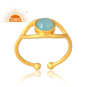 แหวนพลอยคาลซิโดนีธรรมชาติชุบทอง18K 925เงินสเตอร์ลิงสำหรับผลิตเครื่องประดับตามแบบ - Product Image 1