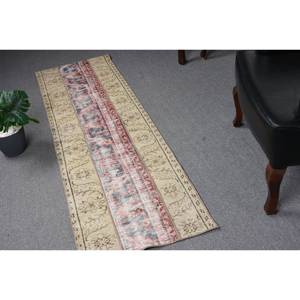 Alfombra turca Vintage, tejido plano de lana de 1,9x6,6 pies, beige, rojo, con respaldo de látex para decoración para sala de estar, patrón de retazos - Product Image 1