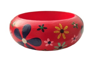Fancy <b>Red</b> Ceramic Flower Pattern Resin Bangle <b>Bracelet</b> Colorful Trendy Design Stylish Unisex Cute Resin Material Jewelry Woman - Product Image 5