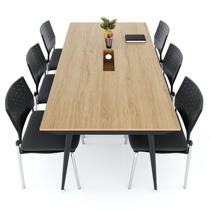 <b>Adjustable</b> Office Furniture Minimalist Conference <b>Table</b> 180x90cm Plywood with Iron <b>Legs</b> HBCO028 - Product Image 2