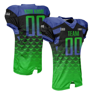 Ensemble d'uniformes de football américain personnalisé, maillot et pantalon, noir, vert, bleu, dégradé, sublimé, tenue d'équipe, vêtements de sport personnalisés - Product Image 2