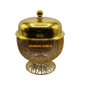 Pot en métal de calligraphie arabe avec couvercle hydraulique Casserole de concepteur de forme ronde Vente à chaud Chauffe-plats en métal de concepteur arabe - Product Image 3