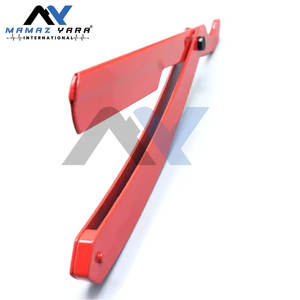 Portacuchillas de Barbero de Acero Inoxidable con Recubrimiento en Polvo Rojo Brillante - Cuchilla Turca de Borde Recto Plegable para Barberos - Product Image 4