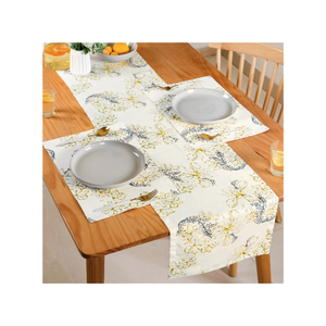 Handwoven Floral 100% Cotton 250 GSM Jacquard Weave GOTS Certified Eco Washable 35x180 Cm Made In India Premium <b>Table</b> <b>Runner</b> - Product Image 2