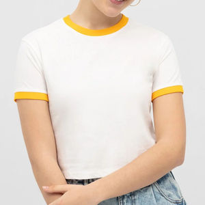 Top corto de algodón de alta calidad con cuello redondo para mujer, camisetas con estampado de logotipo personalizado en estilo deportivo para clima caluroso de verano - Product Image 1