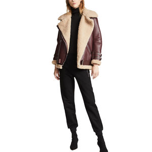 Chaqueta de cuero forrada de Sherpa para mujer de nuevo estilo, chaquetas de cuero de piel de oveja para motorista cálidas de invierno - Product Image 5