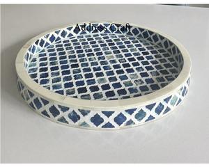 Meilleur Prix Design Unique Rond Nacre Incrustation Chocolat Plateau Style Marocain Vadrouille Incrustation Plateau Plats Assiettes Décoration de La Maison - Product Image 6