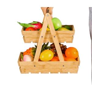 Balançoire à cadre en A en bois d'acacia de luxe présentoir de panier de fruits multifonction écologique | Étagère de rangement pour légumes à 3 niveaux Cuisine - Product Image 2