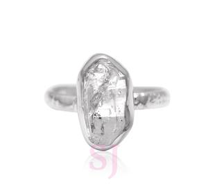 Bague classique en argent sterling 925 plaqué or, sertie de pavés, de forme fantaisie, en diamant Herkimer brut naturel fait à la main, qualité AAA, tendance - Product Image 1