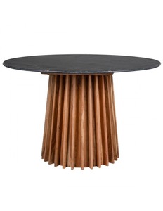 Table à manger ronde pliable minimaliste moderne nordique en marbre noir avec piédestal en bois massif - Product Image 1