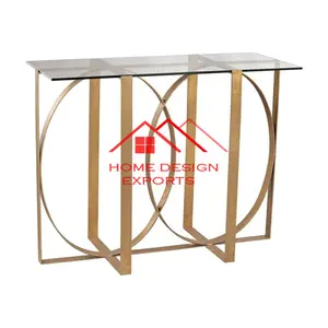 Décor de maison et de chambre à coucher Table console en métal fini doré avec dessus en verre Table console design de luxe Morden Home Furniture