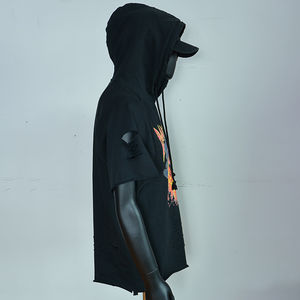 Camisetas con Capucha para Hombre al por Mayor, OEM, Personalizadas, Manga Corta, 100% Algodón, Holgadas, Lisas, con Relieve - Product Image 3