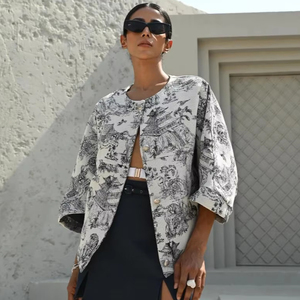 Elegant <b>Vintage</b> O-Neck Sheath Silhouette Jacket Asian Adults Cotton Blend Button Decoration 3D Summer Washable Dress Natural - Product Image 1