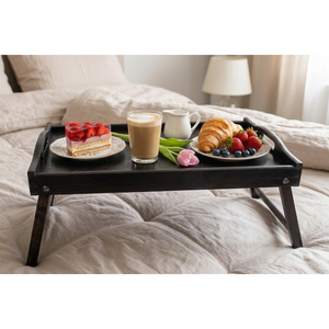 Bandeja de Desayuno de Madera de Pino con Patas Plegables 50x30 cm, Bandeja de Cama con Acabado en Laca Negra, Venta al por Mayor, Logotipo Personalizado - Product Image 2