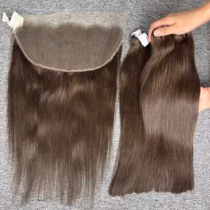 Extensiones de cabello humano crudo vietnamita marrón liso Natural 100% al mejor precio de fábrica, máquina de estiramiento doble, tejido de trama Doble - Product Image 2