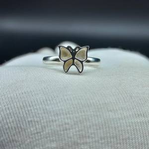 Bijou en argent sterling 925 plaqué or 14 carats, demi-monture de fiançailles, design papillon, sertissage à bélière, 6x8 mm, vide, pour résine de cendres - Product Image 5