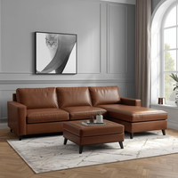Canapé en cuir véritable classique en forme de L avec ottoman et chaise longue, mobilier rembourré moderne pour hôtels, villas, écoles et salons