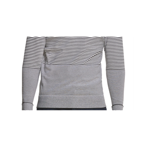 Maglione da Uomo DKNY Stile Vintage a Righe Sfumate Elasticizzato 100% Cotone Grigio Antracite Taglia Grande con Logo Stampato e Decorazione a Inserti - Product Image 3