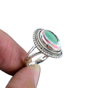 Bague en quartz Aura Ange de créateur, argent sterling 925, forme ovale 10x14mm, bijou bohème, pierre précieuse, pour femmes, anniversaires - Product Image 2