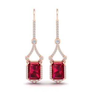 Reyes Provence 14k vàng kim cương thả dangle Bông tai rạng rỡ cắt 6.62 Carat Ruby đỏ đá quý trang sức quà tặng ngày Valentine