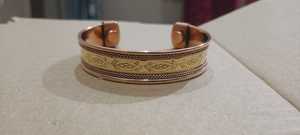 Wide Pure <b>Copper</b> Brass Engraved <b>Magnetic</b> Therapy <b>Bracelet</b> Ovoid Pattern Arthritis Pain Relief Statement Cuff Unisex Wellness - Product Image 6