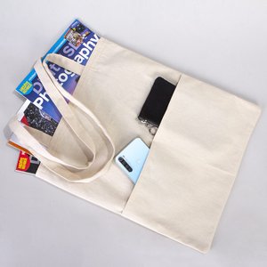 Bolsa de Tela de Algodón Lisa al por Mayor con Bolsillo Interior, 14W X 16H, Bolsa de Compras de Lona en Blanco - Product Image 6